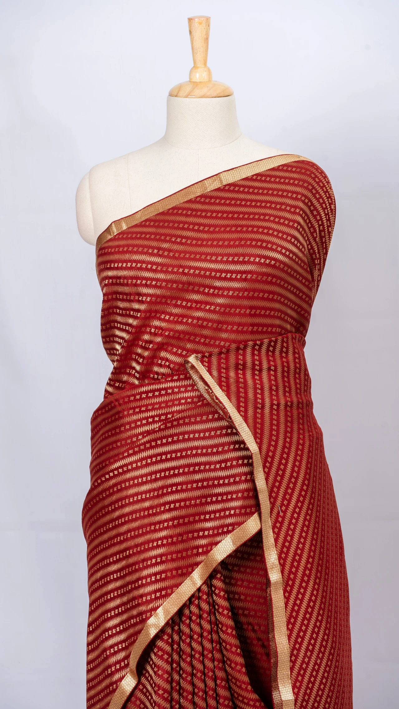Mysore Crepe Silk Maroon Brocade Stripe Design Saree