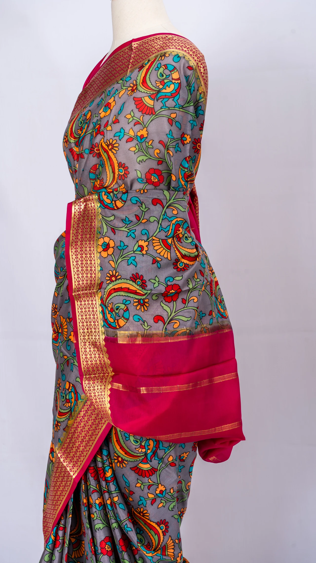 Mysore Crepe silk Grey kalamkari Print